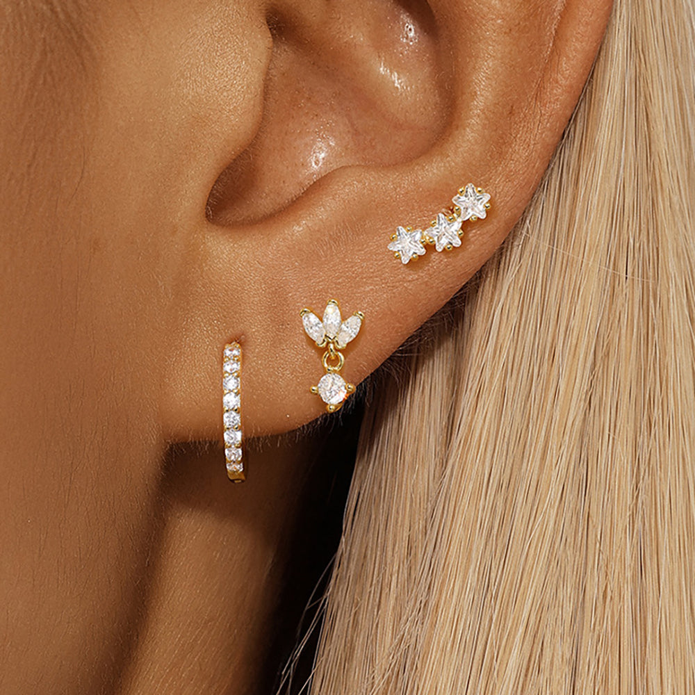 Set de Aretes Trio Mila Essentials One-Sided | Oro
