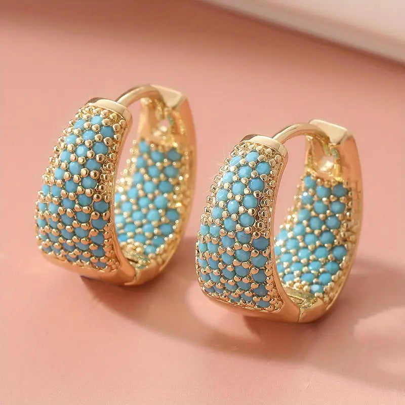 Aretes de Aro con Cuentas de Turquesa Tono Dorado | Oro