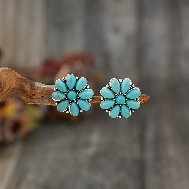Aretes de Botón de Turquesa Serelith Petal | Oro blanco