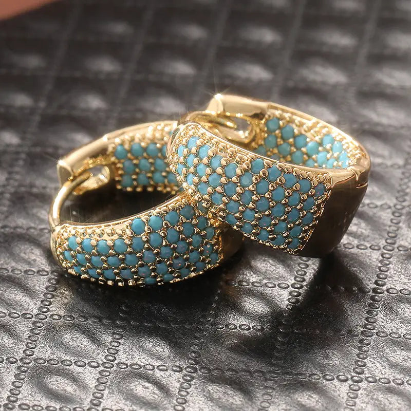 Aretes de Aro con Cuentas de Turquesa Tono Dorado | Oro