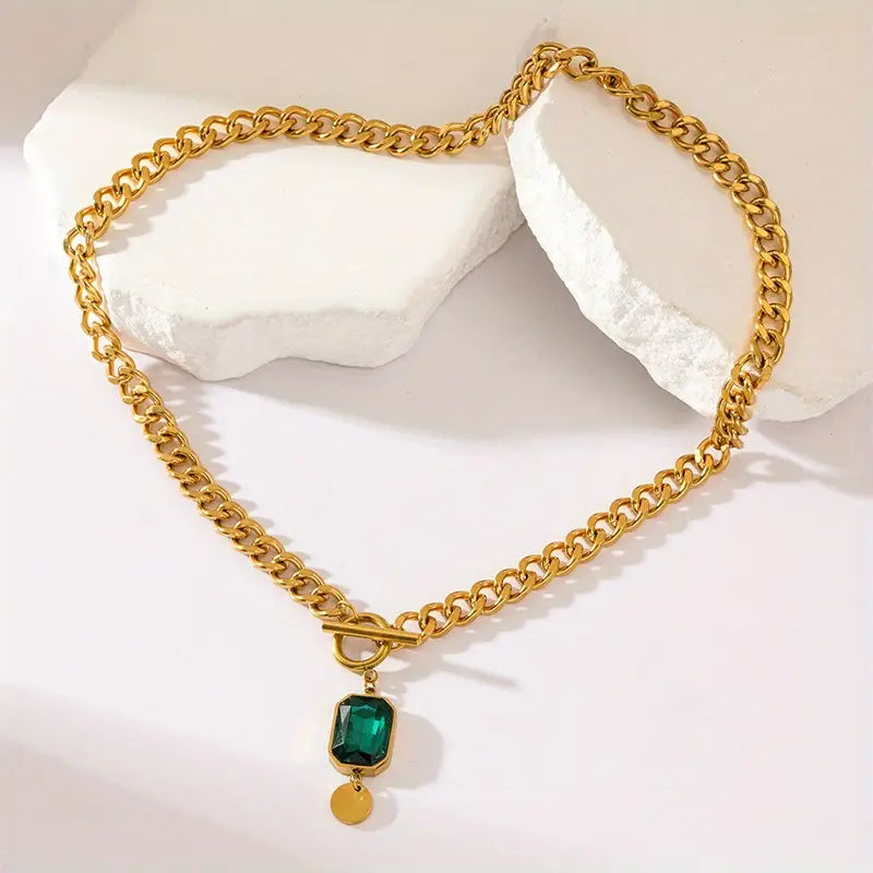 Collar con Colgante Grueso de Cadena Esmeralda | Oro