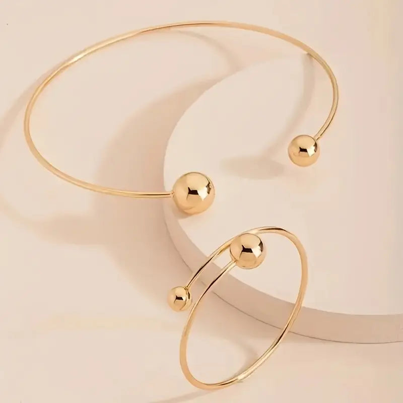 Set de Gargantilla y Brazalete Brillo Minimalista | Oro