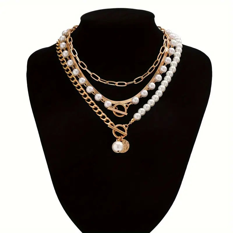 Set de Collar de Cadena Serpiente de Perla y Oro Vintage | Oro