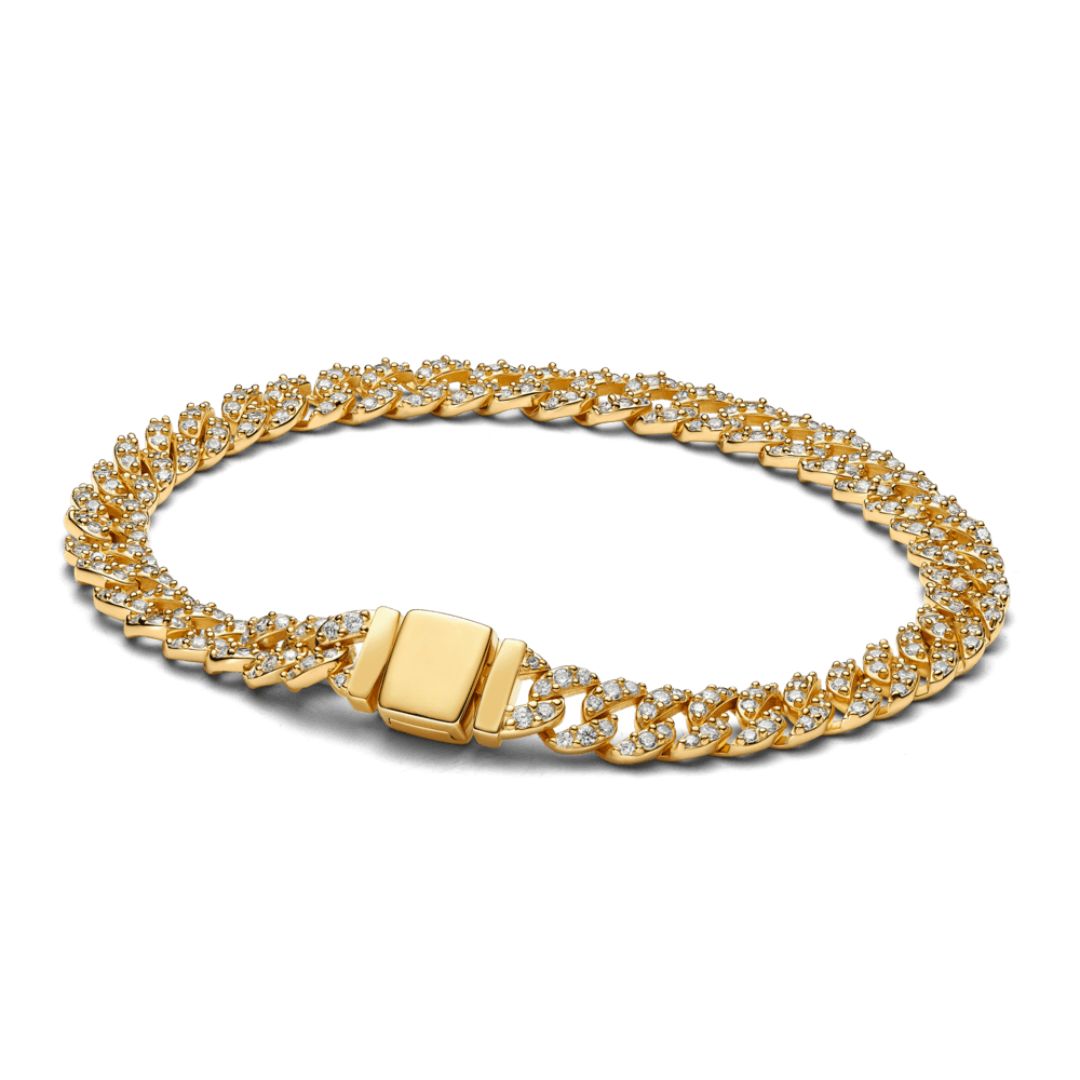 Pulsera Cubana Pavé | Oro blanco
