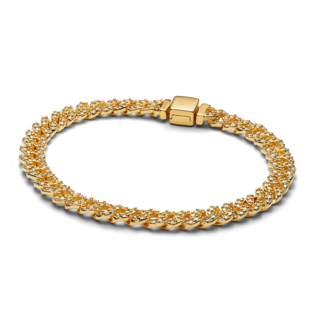 Pulsera Cubana Pavé | Oro blanco