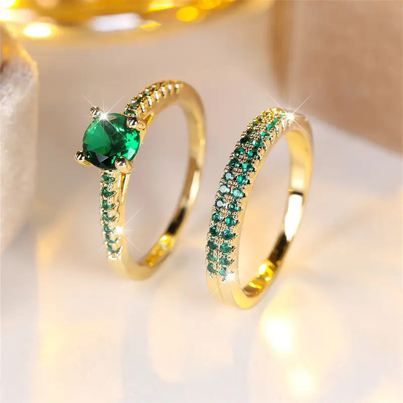 Set de Anillos Esmeralda Serena Duo | Oro