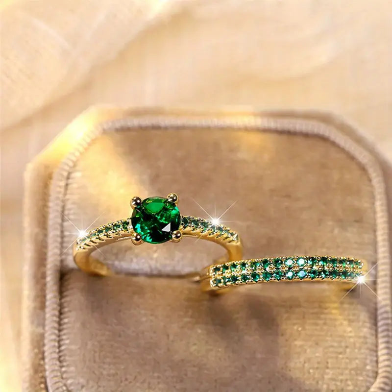 Set de Anillos Esmeralda Serena Duo | Oro