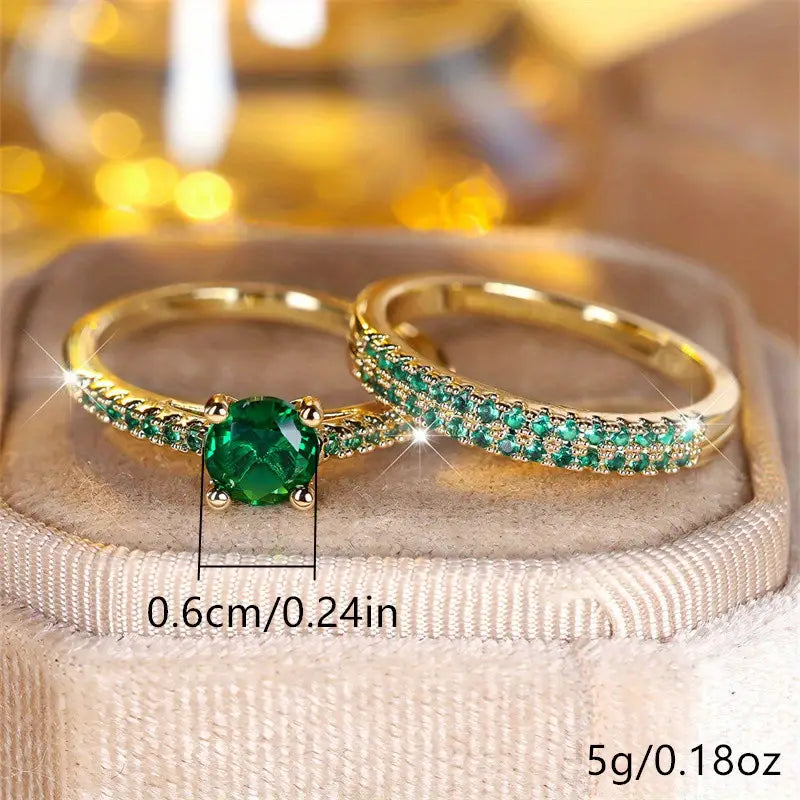 Set de Anillos Esmeralda Serena Duo | Oro