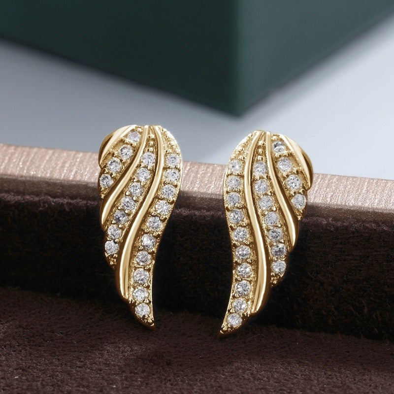 Aretes de Hoja Moderna Pavé | Oro
