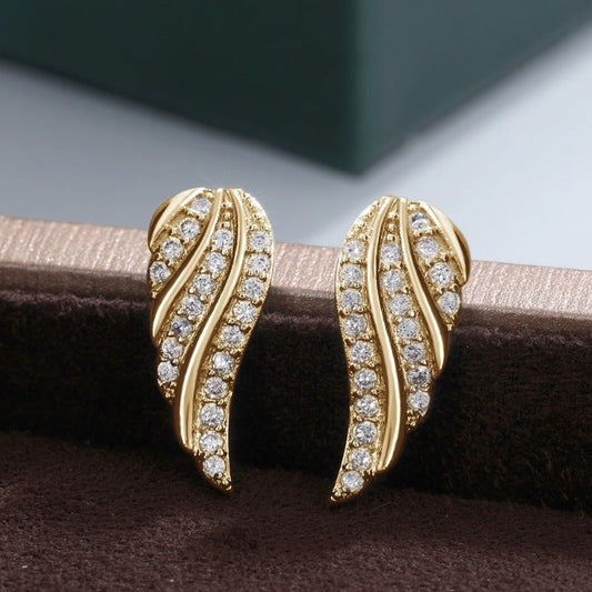 Aretes de Hoja Moderna Pavé | Oro