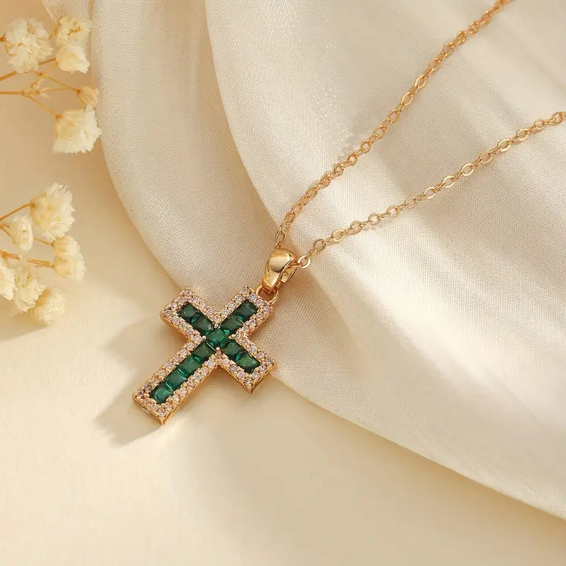 Collar con Colgante de Cruz Esmeralda Solene | Oro