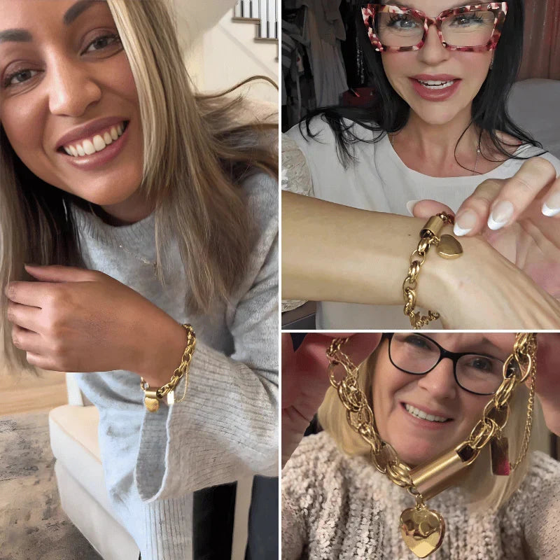Pulsera Gruesa con Corazón | Oro blanco