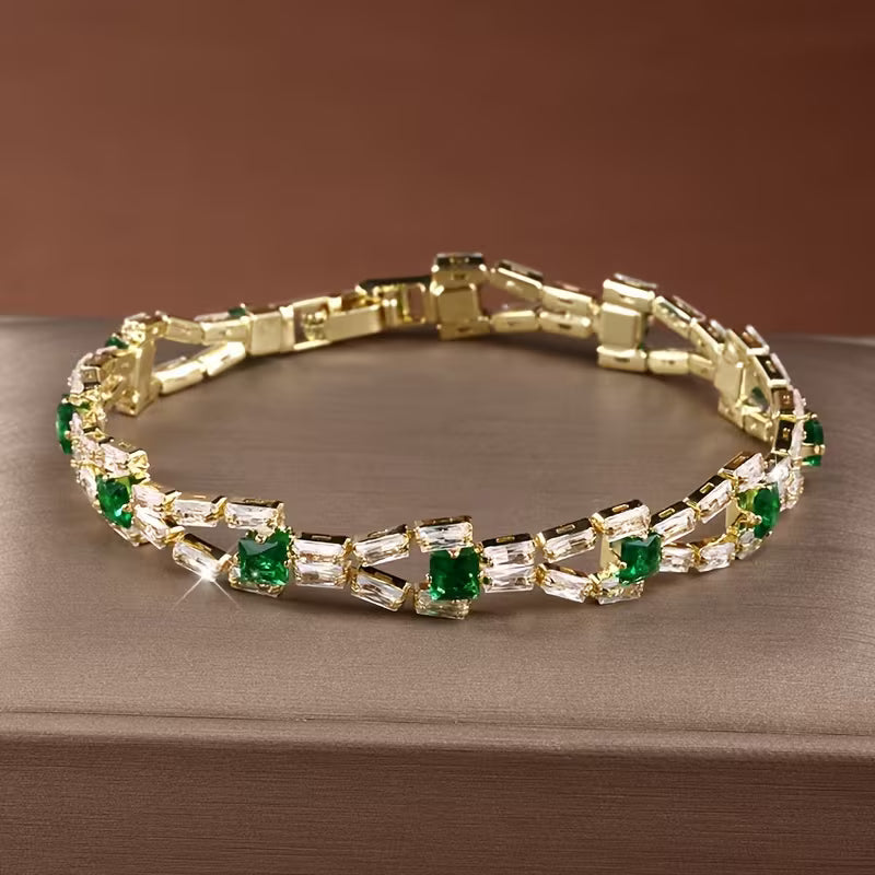 Pulsera de Eslabón Tennis Verde | Oro