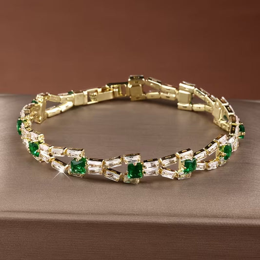 Pulsera de Eslabón Tennis Verde | Oro