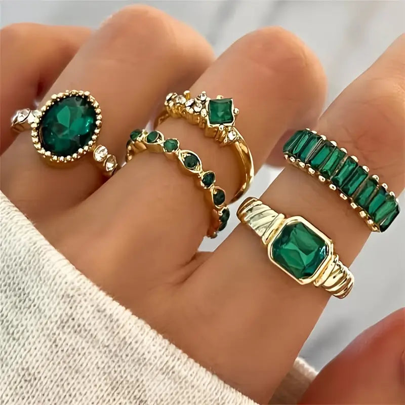 Set de Anillos Exquisito Esmeralda Zarina | Oro