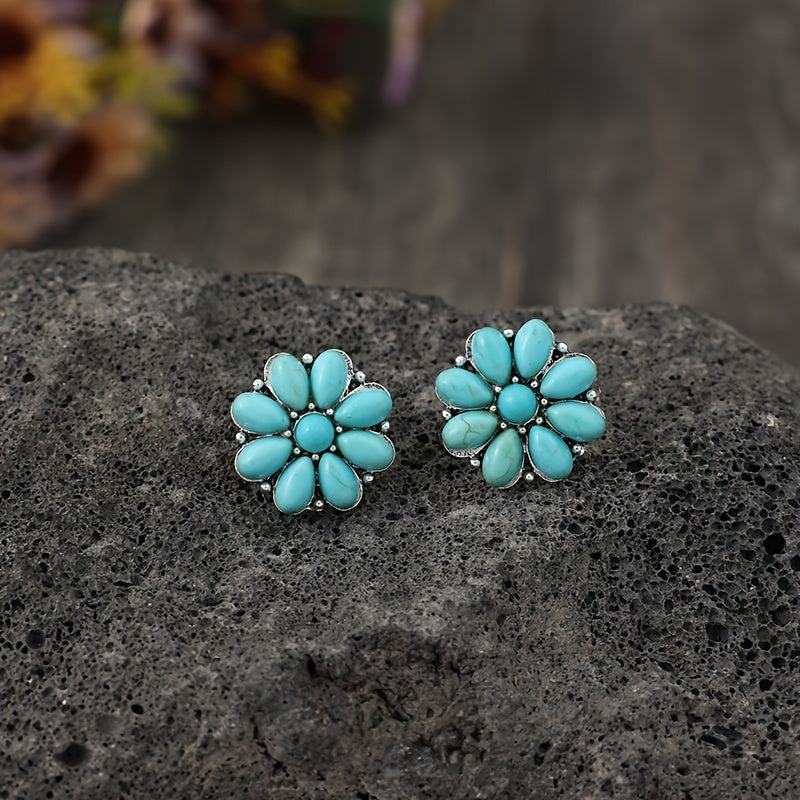 Aretes de Botón de Turquesa Serelith Petal | Oro blanco