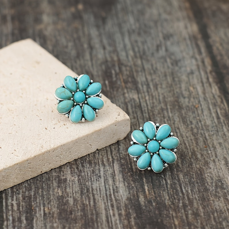 Aretes de Botón de Turquesa Serelith Petal | Oro blanco