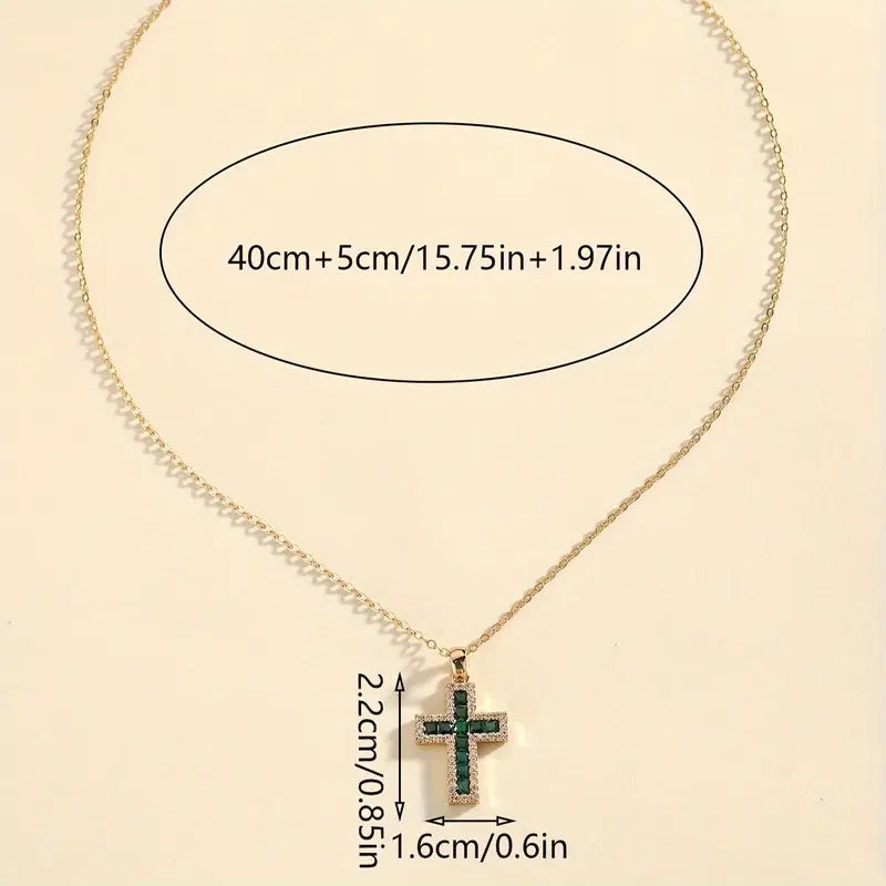 Collar con Colgante de Cruz Esmeralda Solene | Oro
