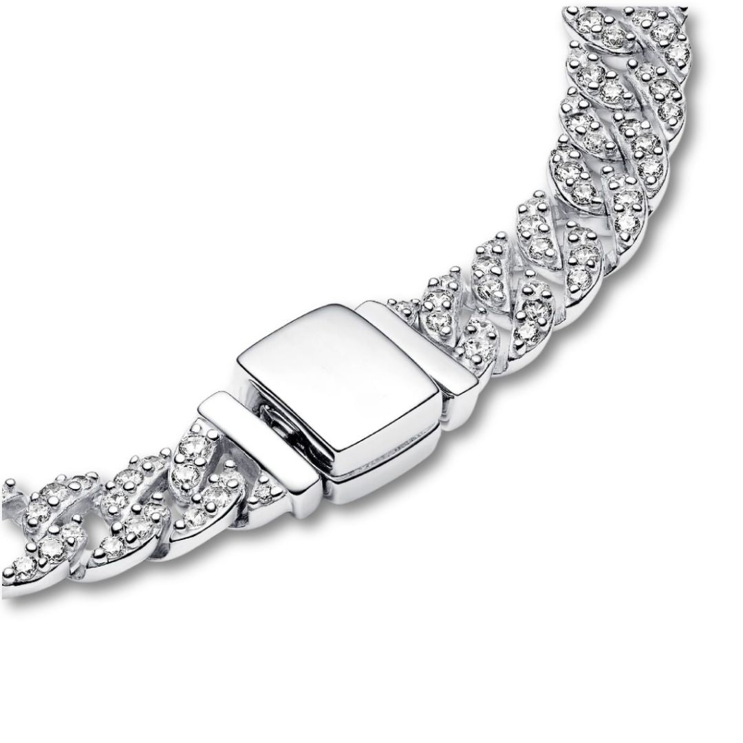 Pulsera Cubana Pavé | Oro blanco