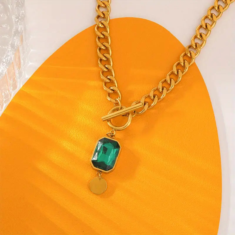 Collar con Colgante Grueso de Cadena Esmeralda | Oro