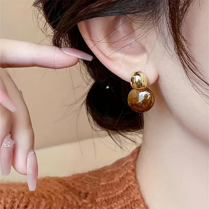 Aretes Colgantes de Ámbar Aurélie | Oro