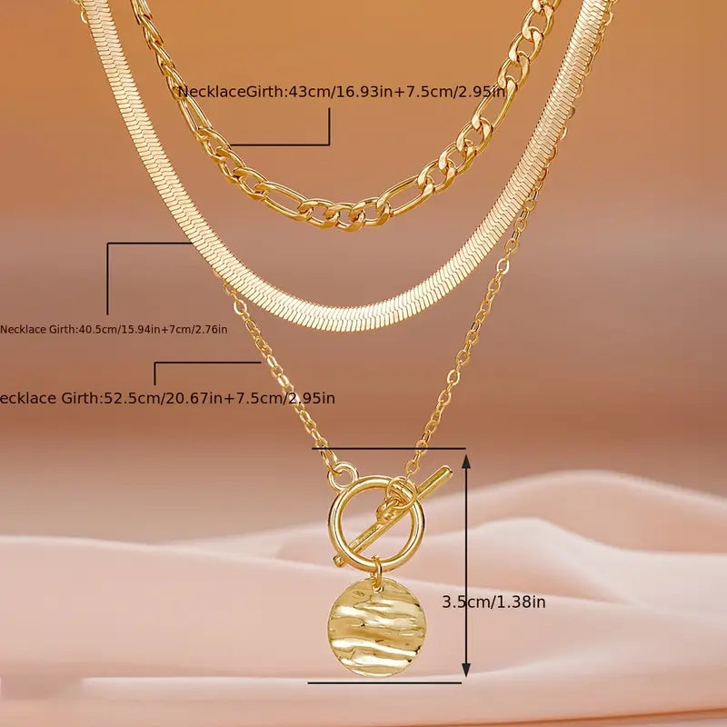Collar en Capas con Moneda Texturizada Savira | Oro