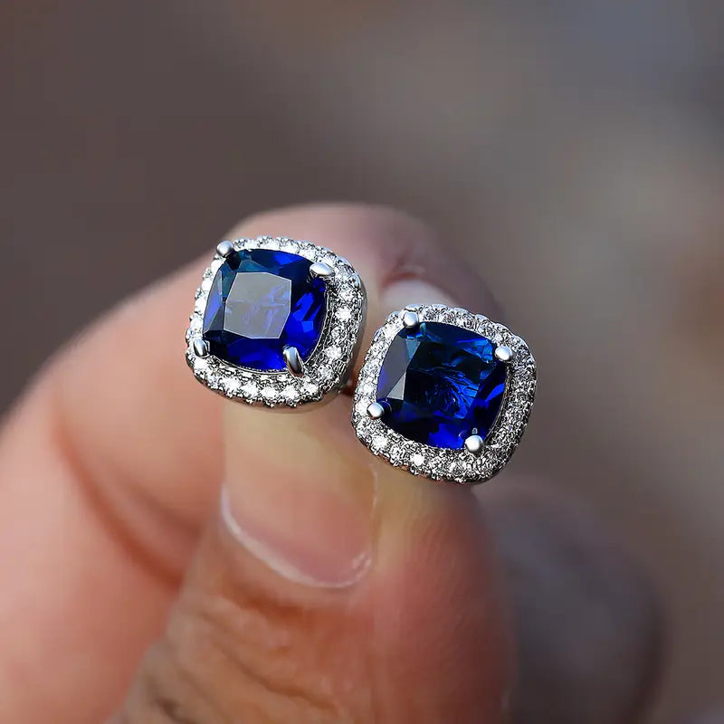 Aretes de Botón Cuadrados Saphir | Oro blanco