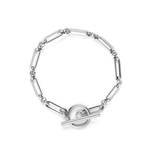 Pulsera de Eslabón con Barra en T | Oro blanco