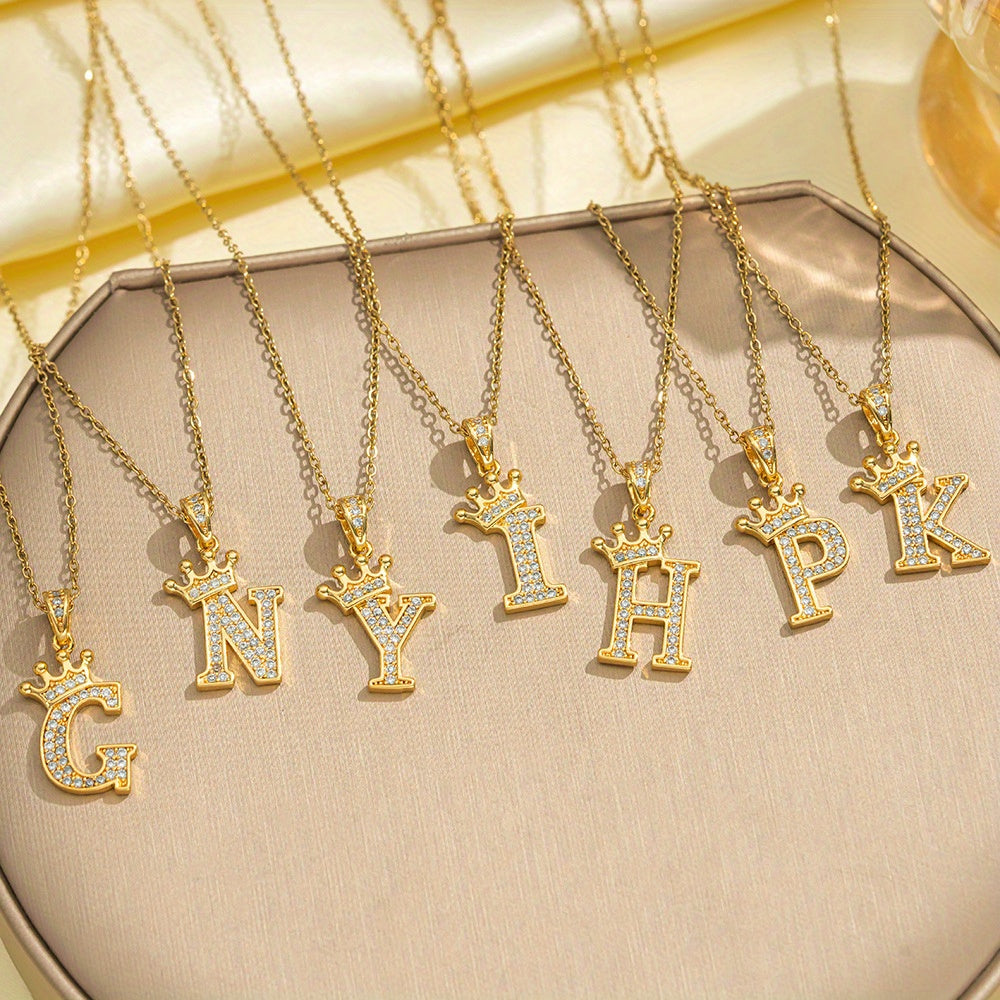 Collar con Inicial y Corona | Oro