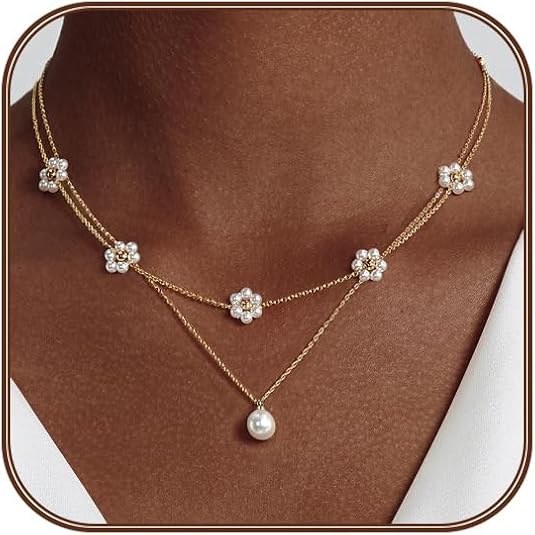 Collar en Capas Floral de Perla | Oro