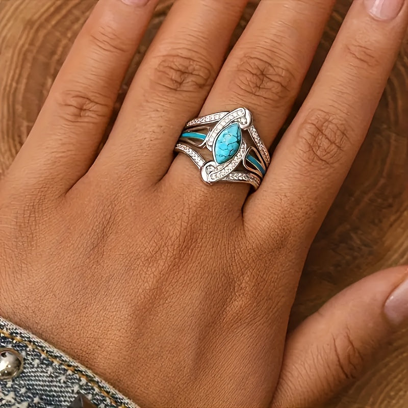 Anillo Llamativo de Turquesa Marquis | Oro blanco