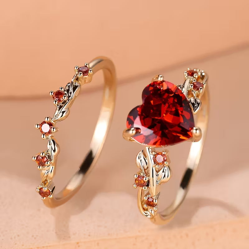 Set de Anillos de Corazón Redvine Accent | Oro