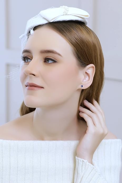 Aretes de Botón Clásicos Zafiro | Oro blanco