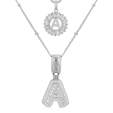 Set de Collar con Inicial Pavé | Oro blanco