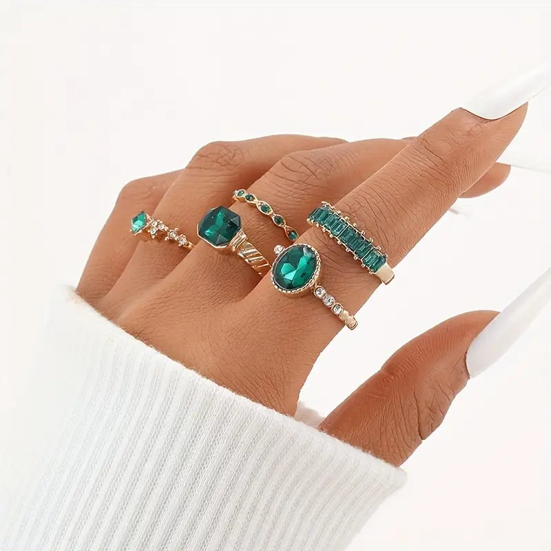 Set de Anillos Exquisito Esmeralda Zarina | Oro