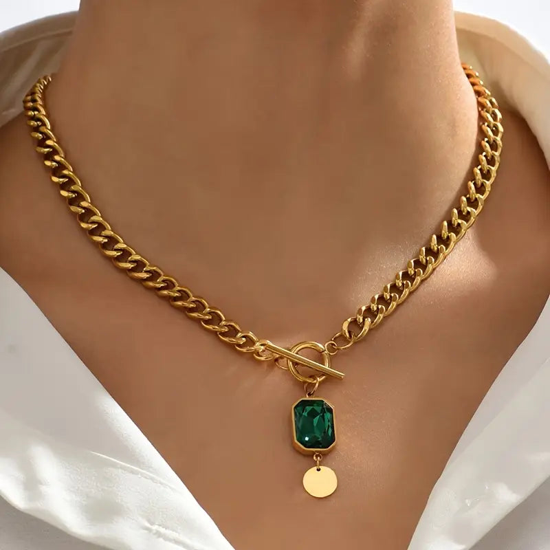 Collar con Colgante Grueso de Cadena Esmeralda | Oro
