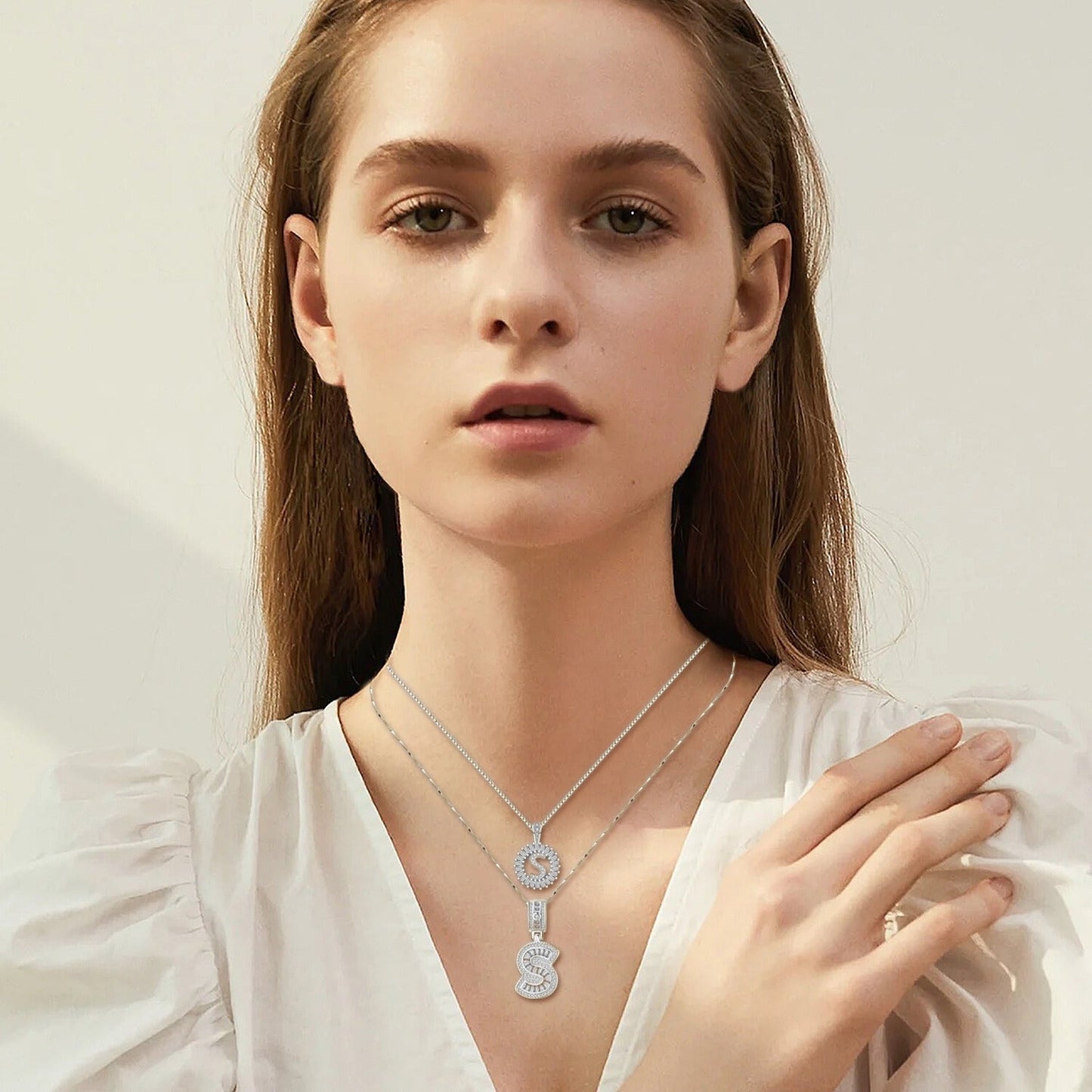 Set de Collar con Inicial Pavé | Oro blanco