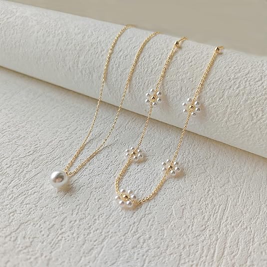 Collar en Capas Floral de Perla | Oro