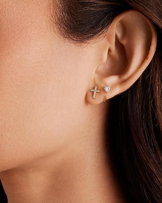 Aretes de Botón de Cruz Pavé | Oro