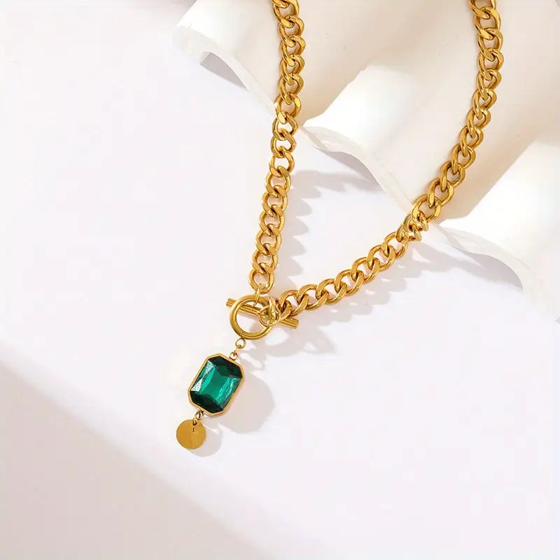 Collar con Colgante Grueso de Cadena Esmeralda | Oro