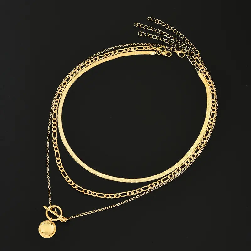 Collar en Capas con Moneda Texturizada Savira | Oro