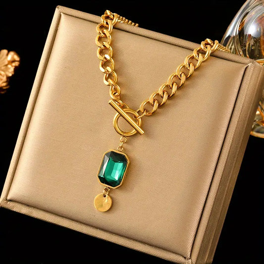 Collar con Colgante Grueso de Cadena Esmeralda | Oro