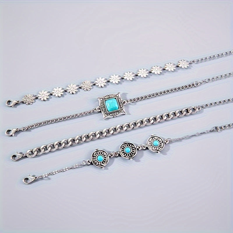 Set de Pulseras en Capas de Piedra Sky | Oro blanco