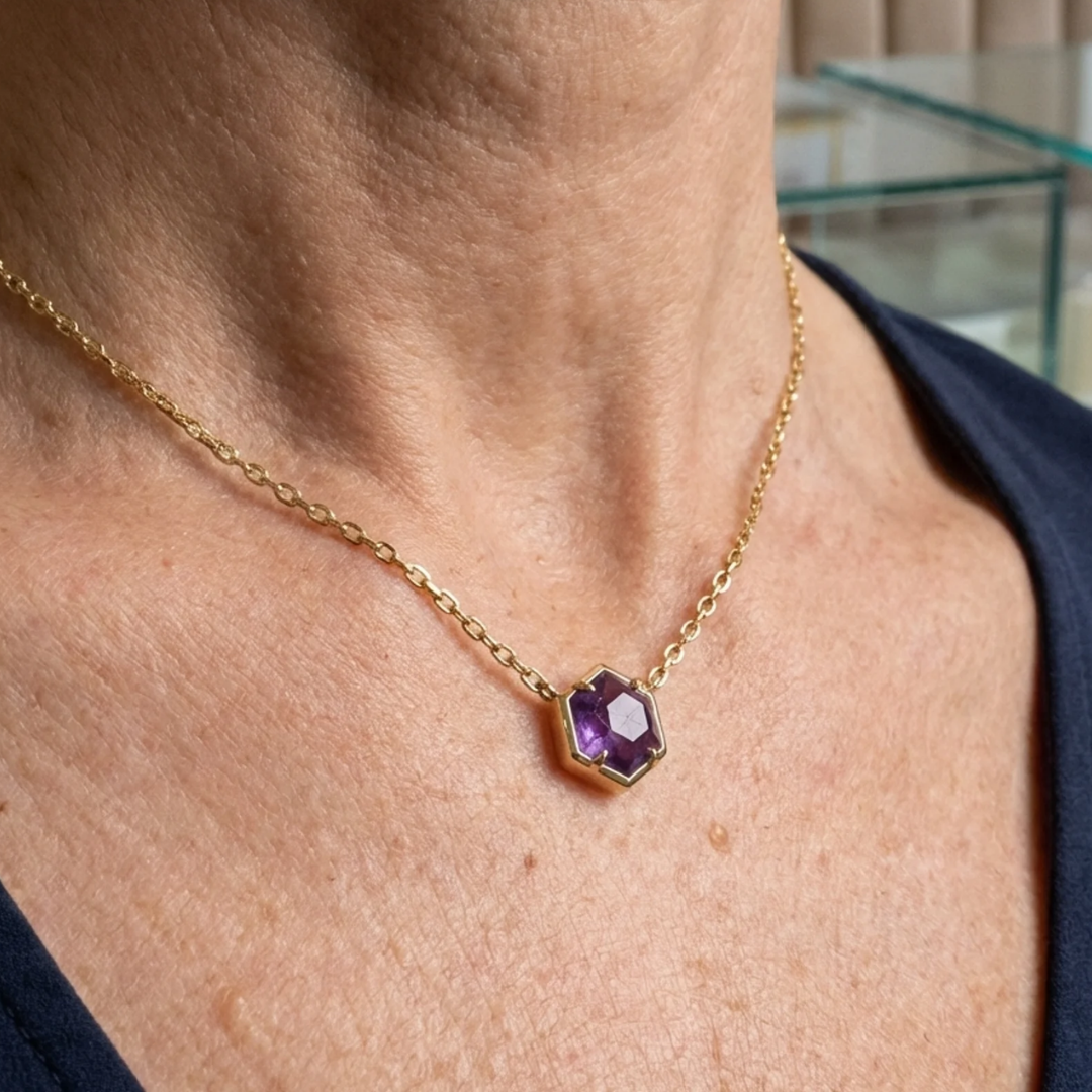 Collar con Colgante con Bisel Amatista | Oro rosa