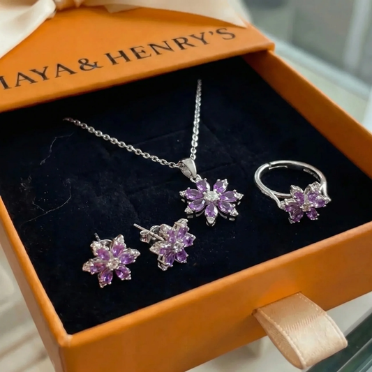 Set de Joyas Floreciente Amatista | Oro blanco