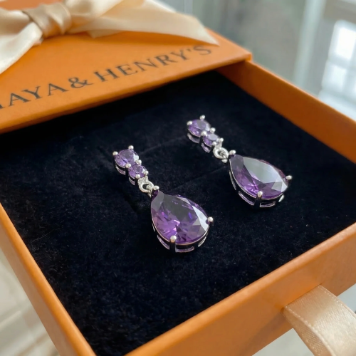 Aretes Amatista Dewdrop | Oro blanco