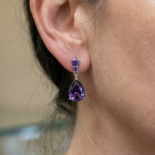 Aretes Amatista Dewdrop | Oro blanco