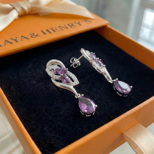 Aretes Colgantes Amatista Glimmer | Oro blanco