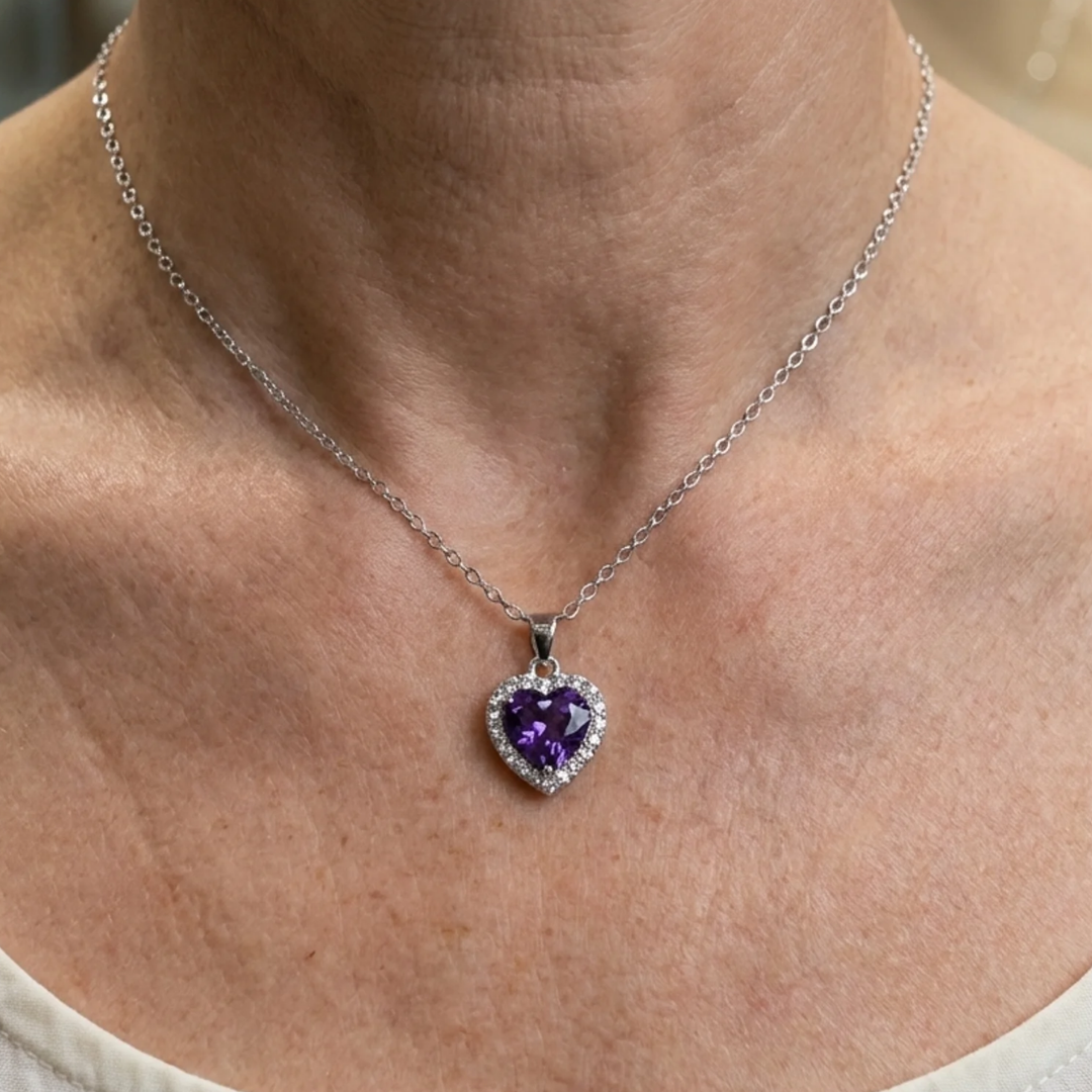 Collar de Corazón Radiancia Amatista | Oro blanco