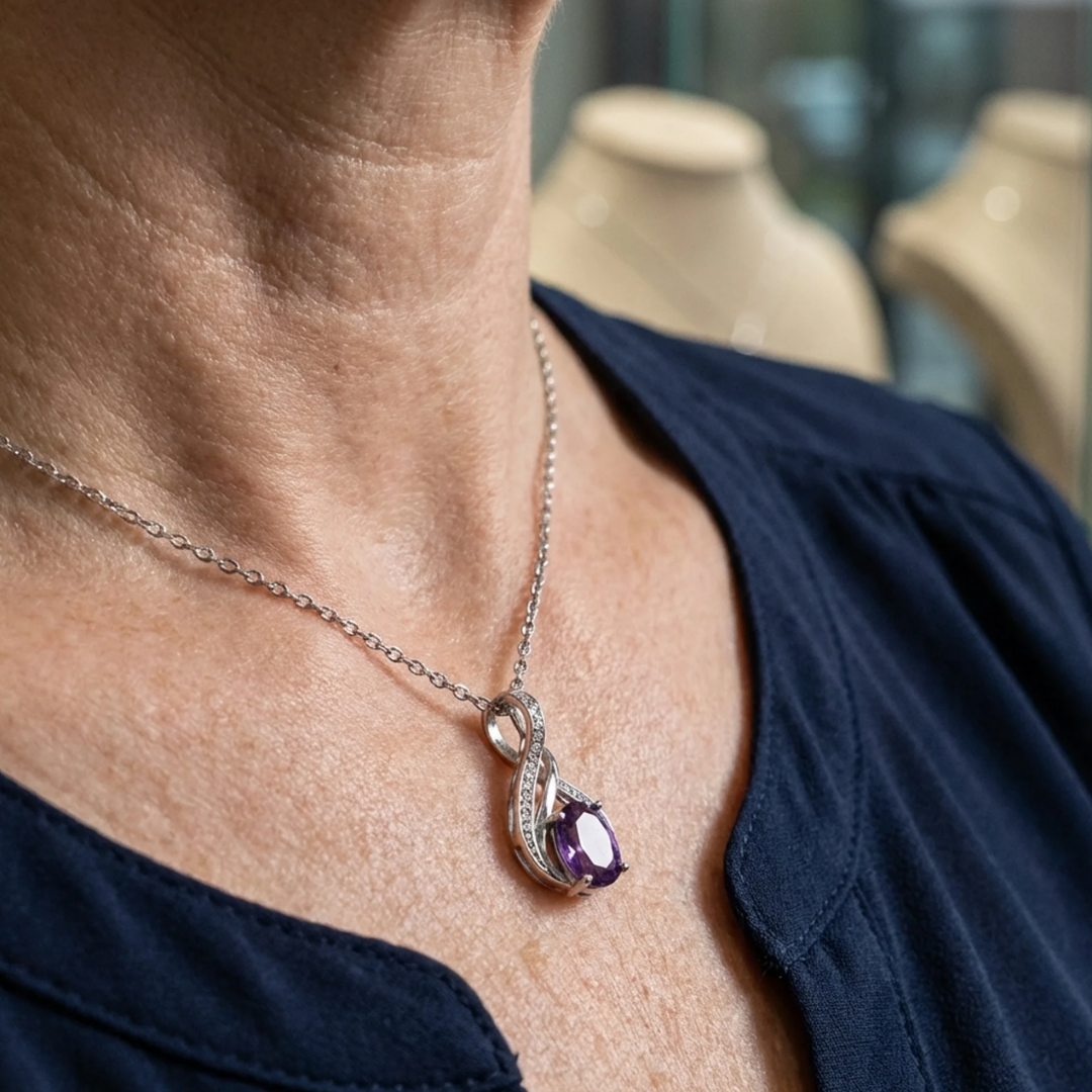 Collar Pavé Infinito Amatista | Oro blanco